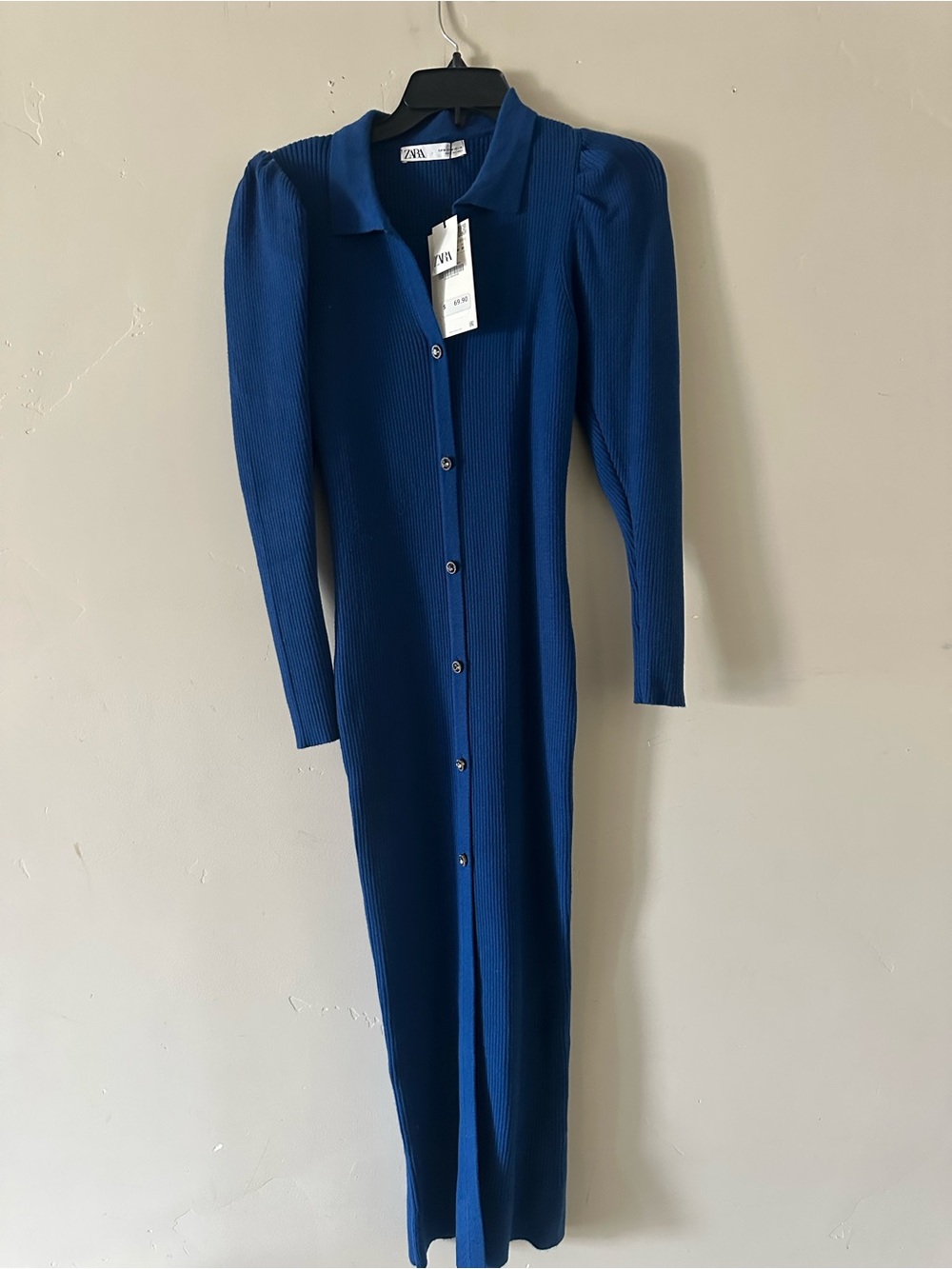 Ara Women's Long Button-Front Ribbed Dress in Royal Blue